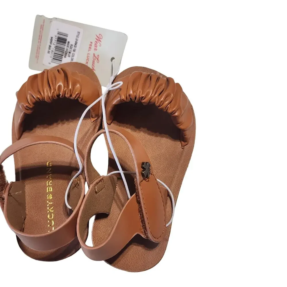 Lucky Brand Kids Grace YGS Strappy Sandals Cognac Brown Size 7 Youth NIB